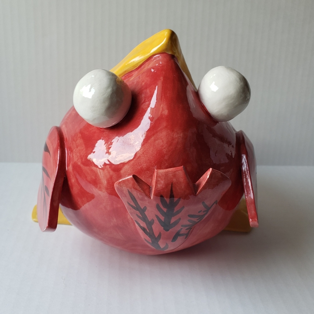 Studio Art Pottery Big Mouth Bird Signed Red Yellow Ceramic Cute 9" Wide NWOT - Picture 7 of 10